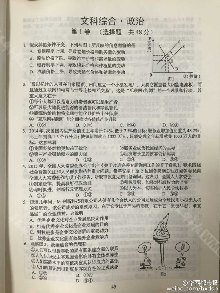 2015四川高考试卷|文科综合(附答案)