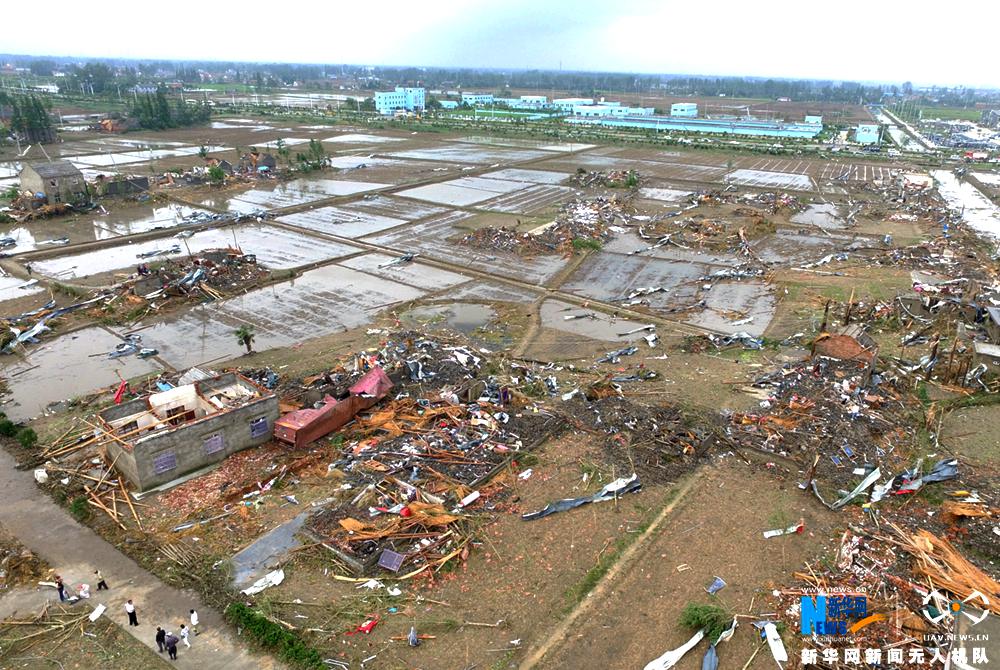 航拍直击江苏盐城市龙卷风受灾现场