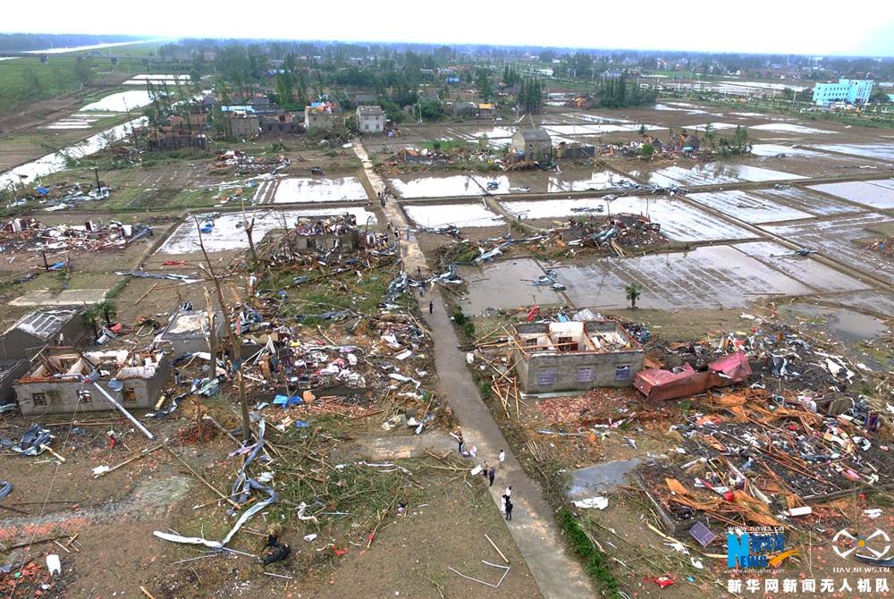 航拍直击江苏盐城市龙卷风受灾现场